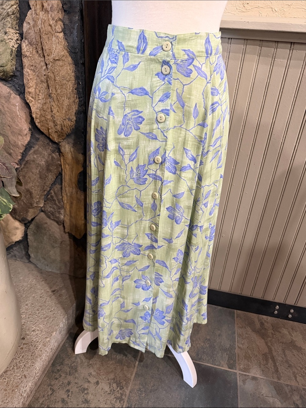Sag Harbor Light Green Maxi Skirt with Lavender Floral Print
